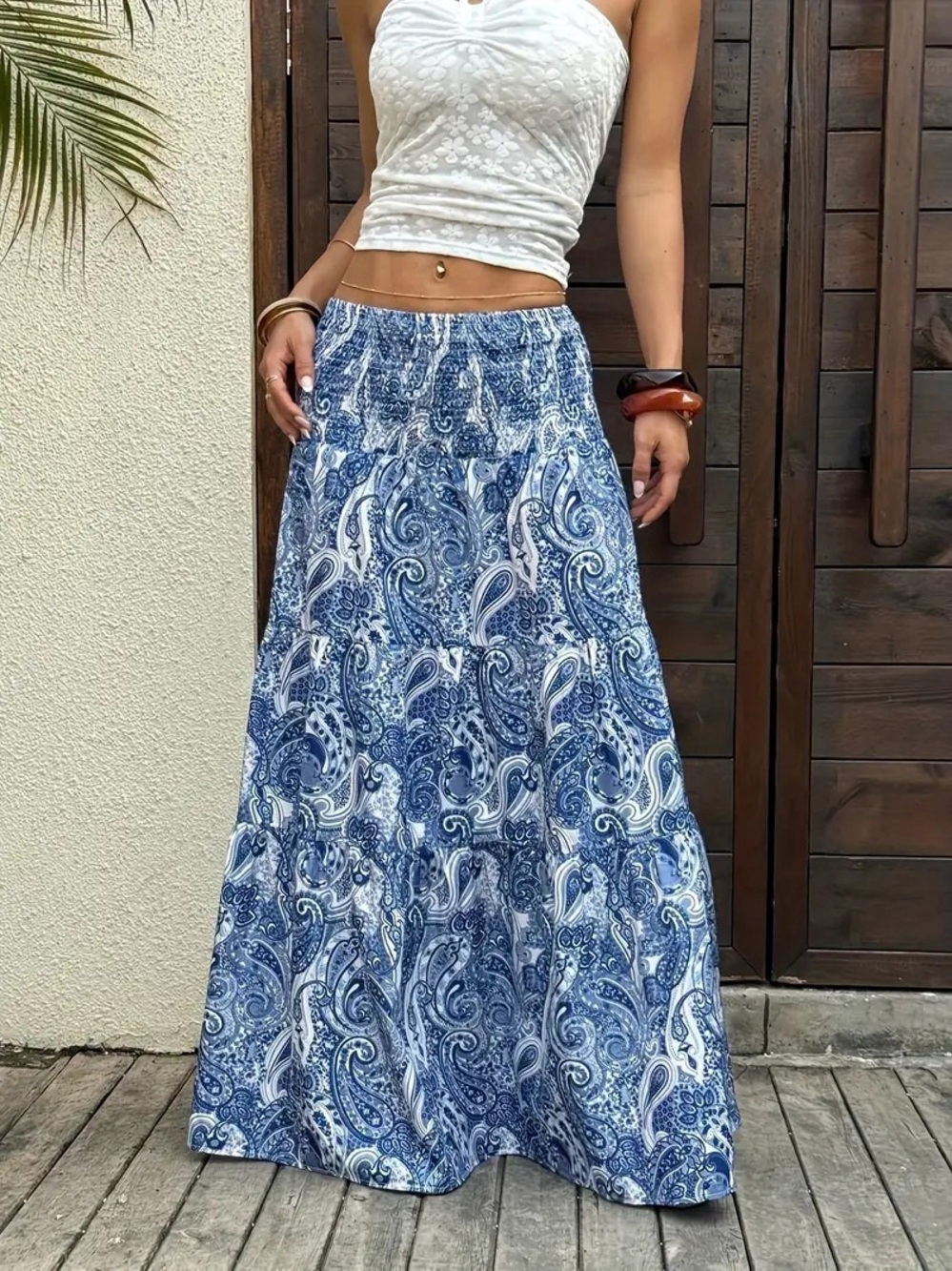Women's Blue Paisley Maxi Skirt - Bohemian Summer Skirt